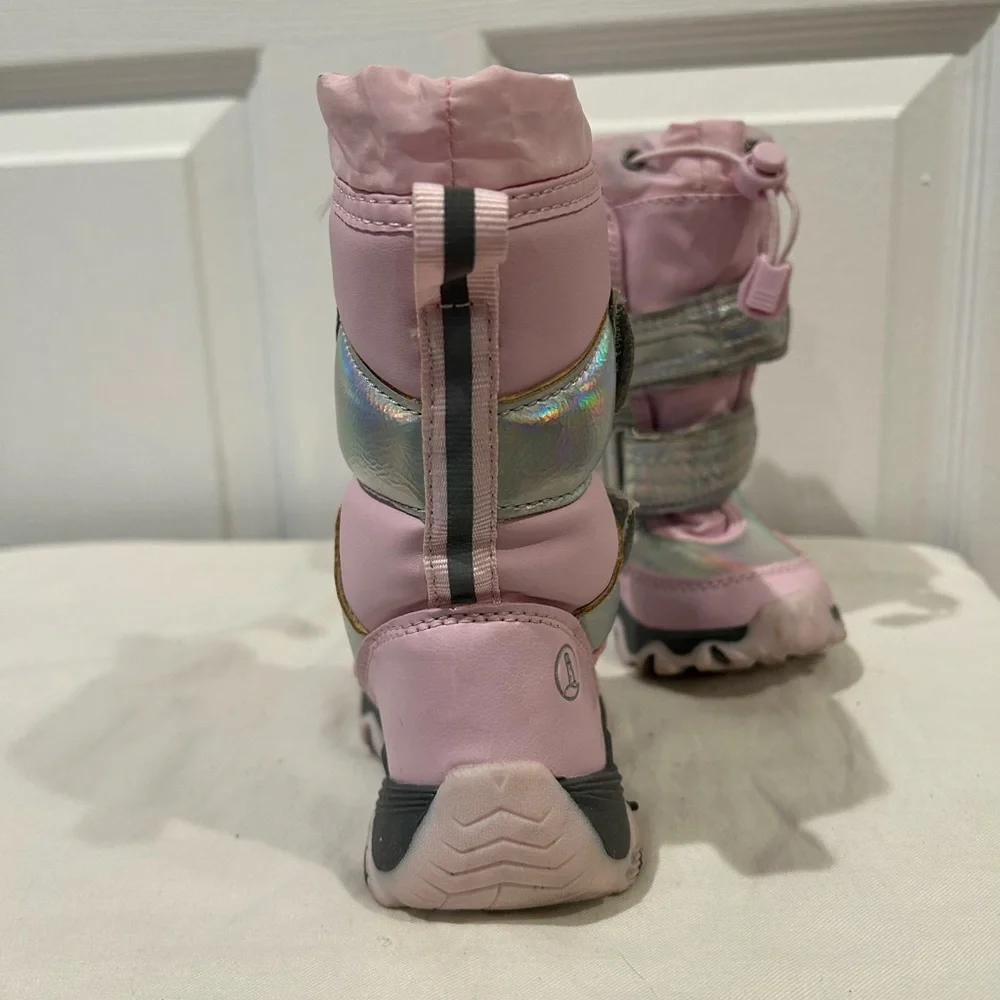 Lands' End Toddler Sz 5 Pink and Silver Holographic Tall Snow Boots